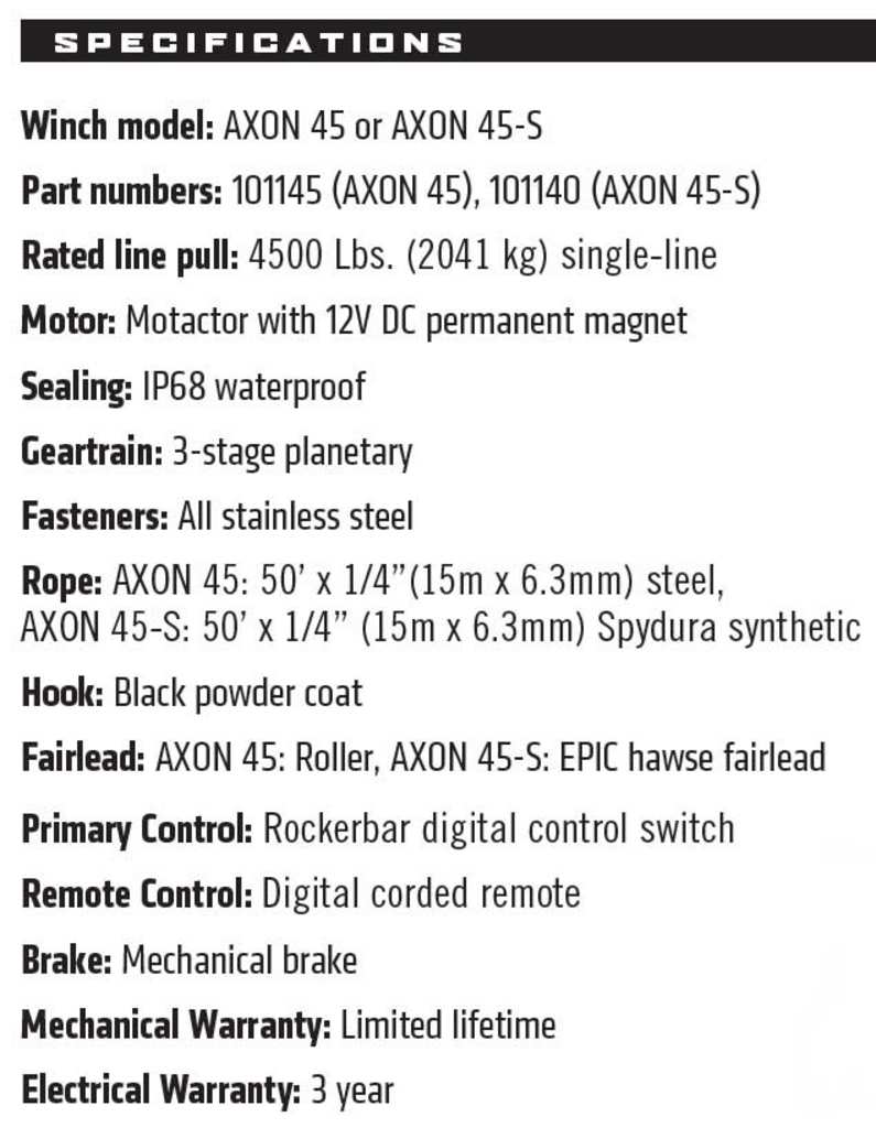 WARN (ウォーン) USA正規品】AXON 45-S パワースポーツ ウインチ シン