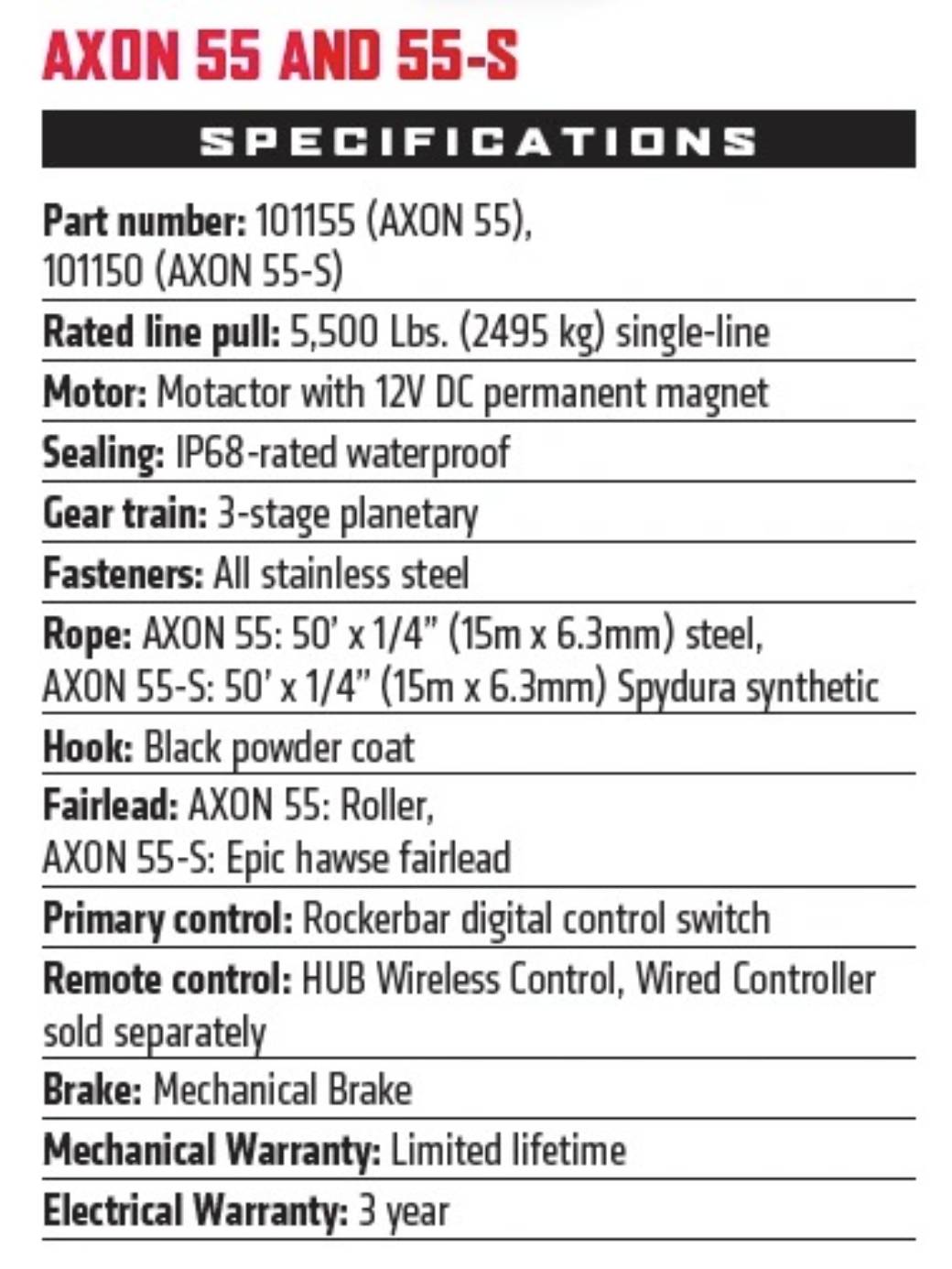 WARN (ウォーン) USA正規品】AXON 55-S パワースポーツ ウインチ シン